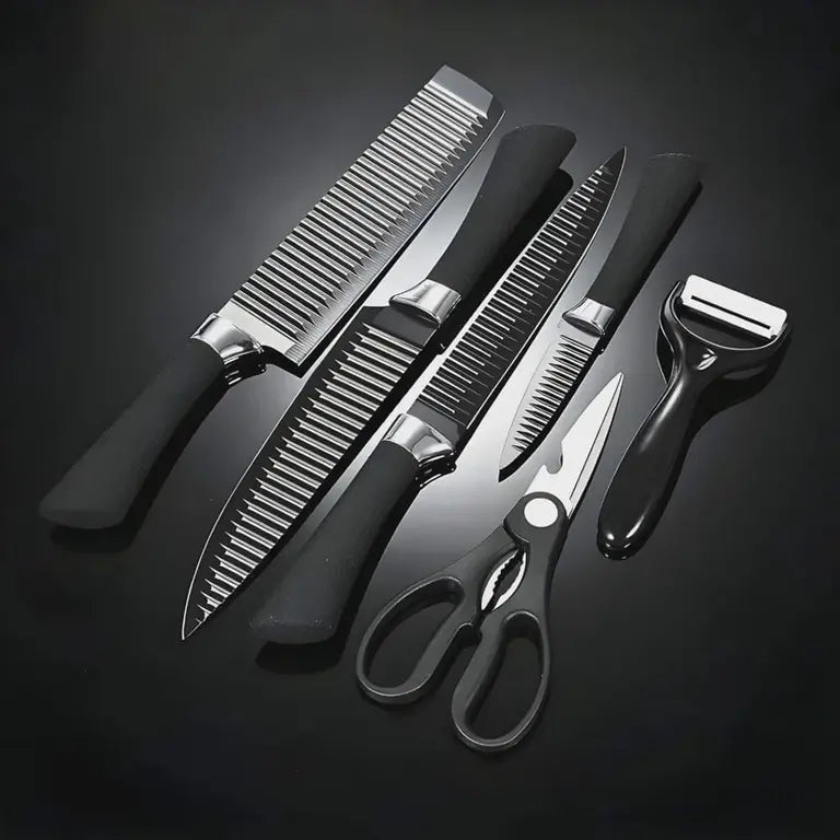 Conjunto Profissional de Facas Inox 6 em 1 – Corte com Precisão, Estilo e Segurança