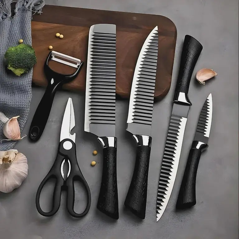 Conjunto Profissional de Facas Inox 6 em 1 – Corte com Precisão, Estilo e Segurança