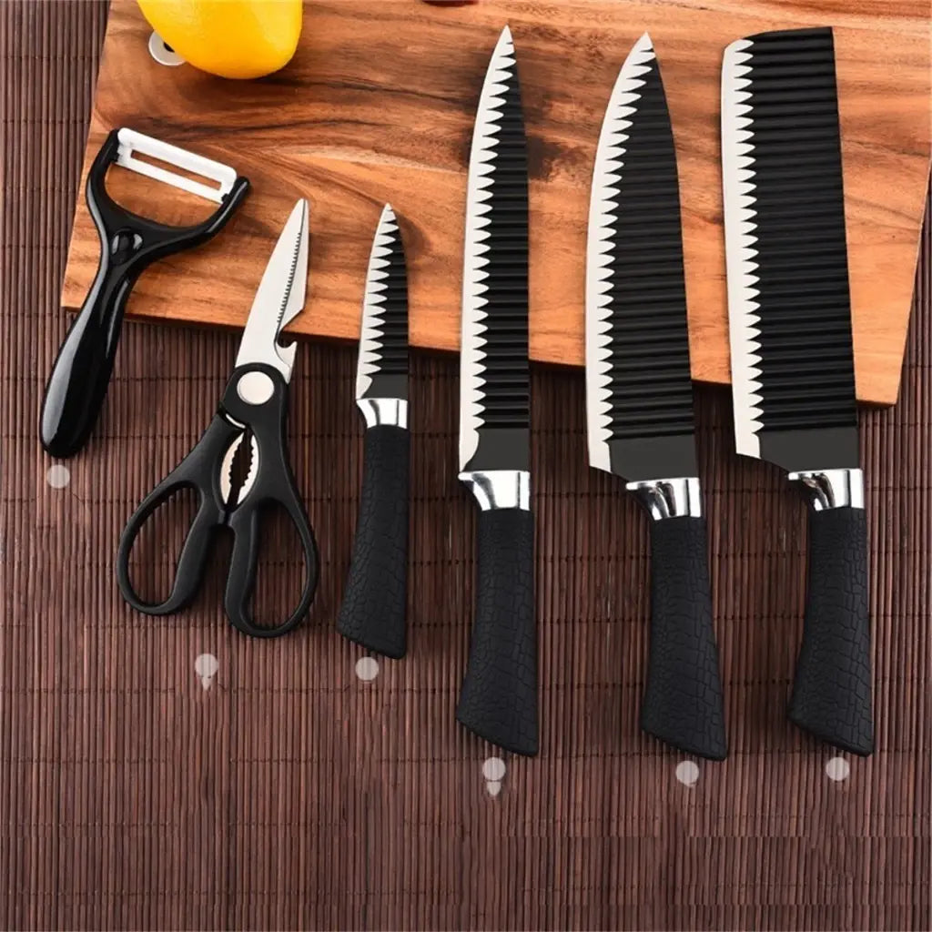 Conjunto Profissional de Facas Inox 6 em 1 – Corte com Precisão, Estilo e Segurança