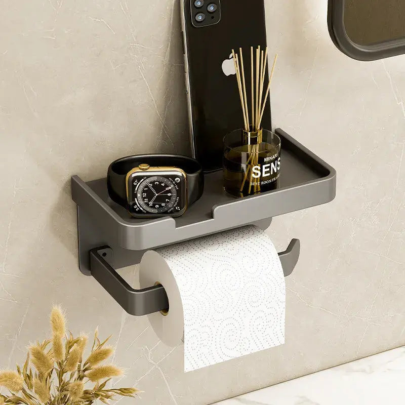 Suporte de Papel Higiênico Preto com Porta Celular