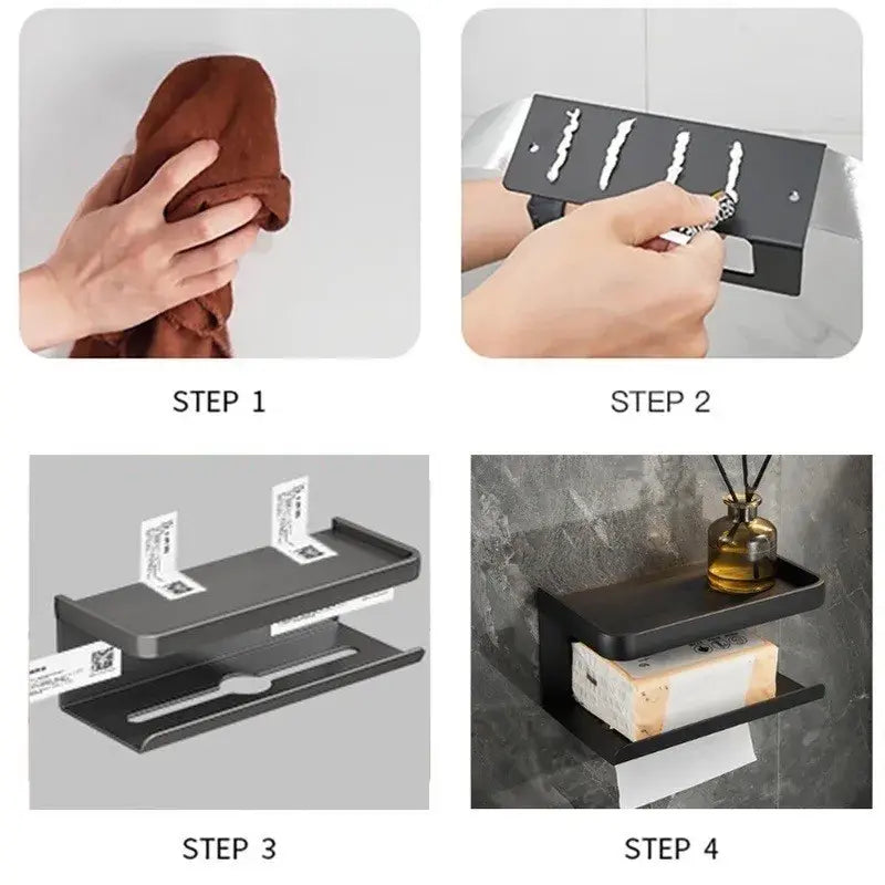 Suporte de Papel Higiênico Preto com Porta Celular