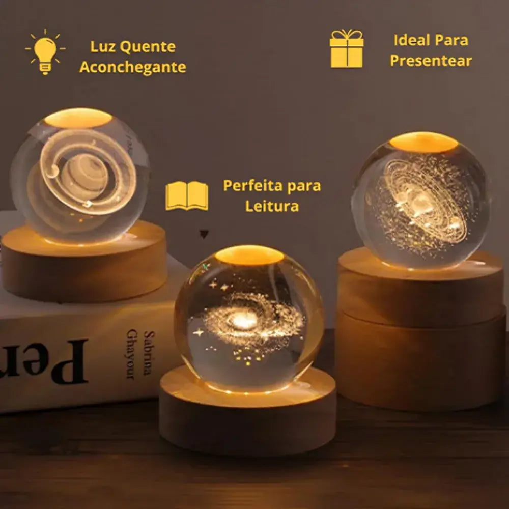 Luminária Cristal Sistema Solar 3D - O Universo Dentro da Sua Casa