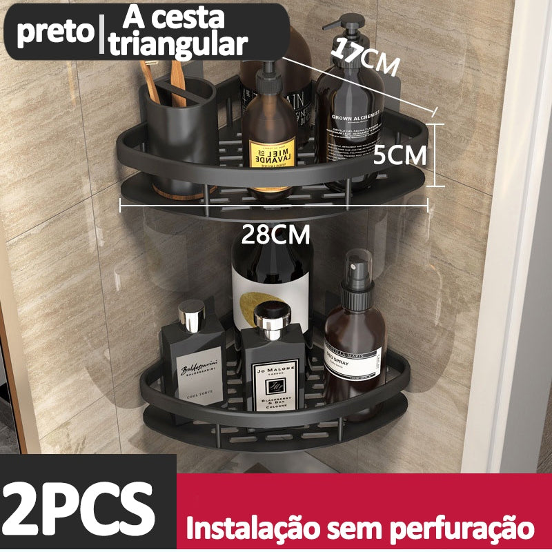 KIT Suporte De Shampoo Organizador Alta qualidade Prateleiras De Banheiro Sem Furo Premium-Space Aluminium ES