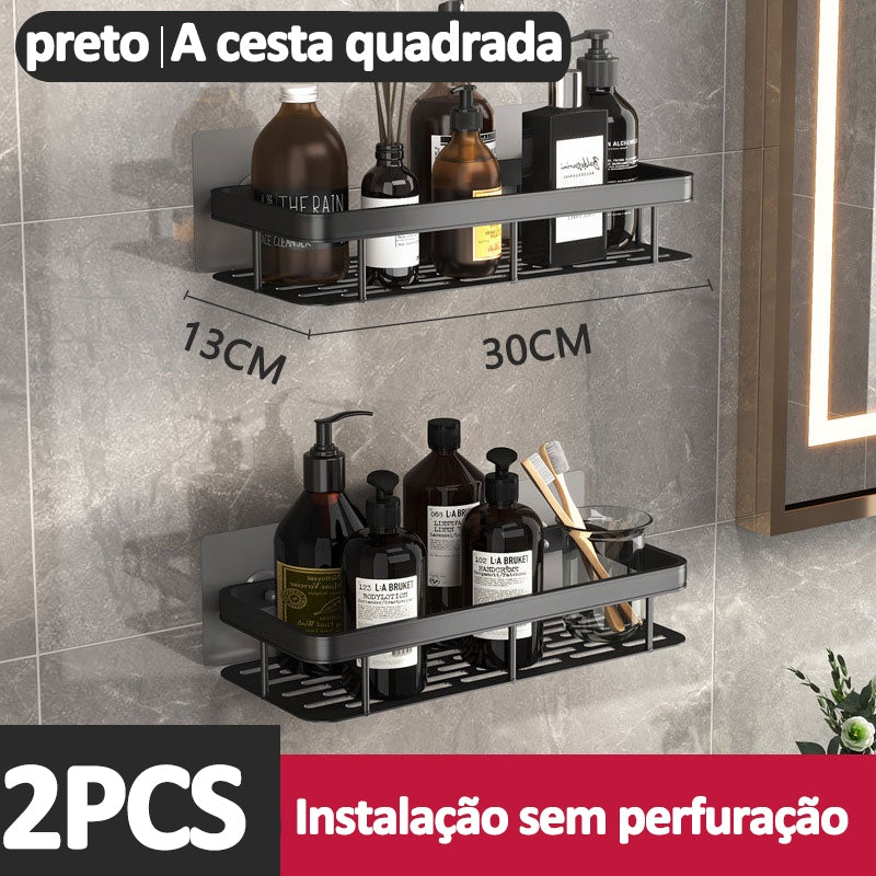 KIT Suporte De Shampoo Organizador Alta qualidade Prateleiras De Banheiro Sem Furo Premium-Space Aluminium ES