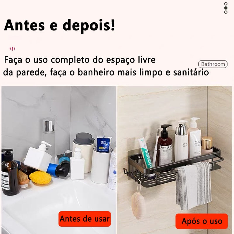 KIT Suporte De Shampoo Organizador Alta qualidade Prateleiras De Banheiro Sem Furo Premium-Space Aluminium ES