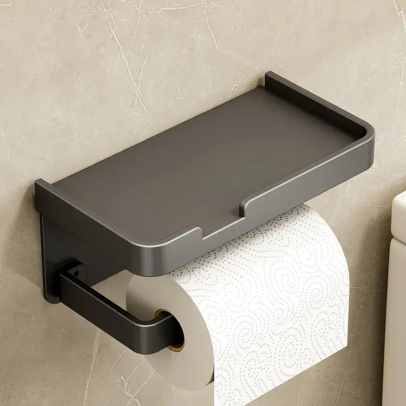 Suporte de Papel Higiênico Preto com Porta Celular