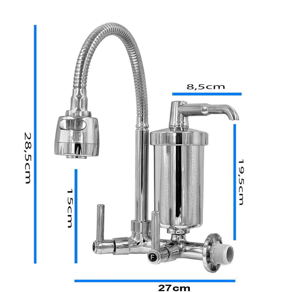 Torneira Gourmet Com Filtro Cozinha Luxo Parede 1/4 De Volta